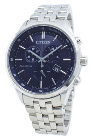  Shop Authentic Citizen Eco Drive Chronograph Blue Dial Silver Steel Strap Watch For Men - AT2140-55L - Luxxuri