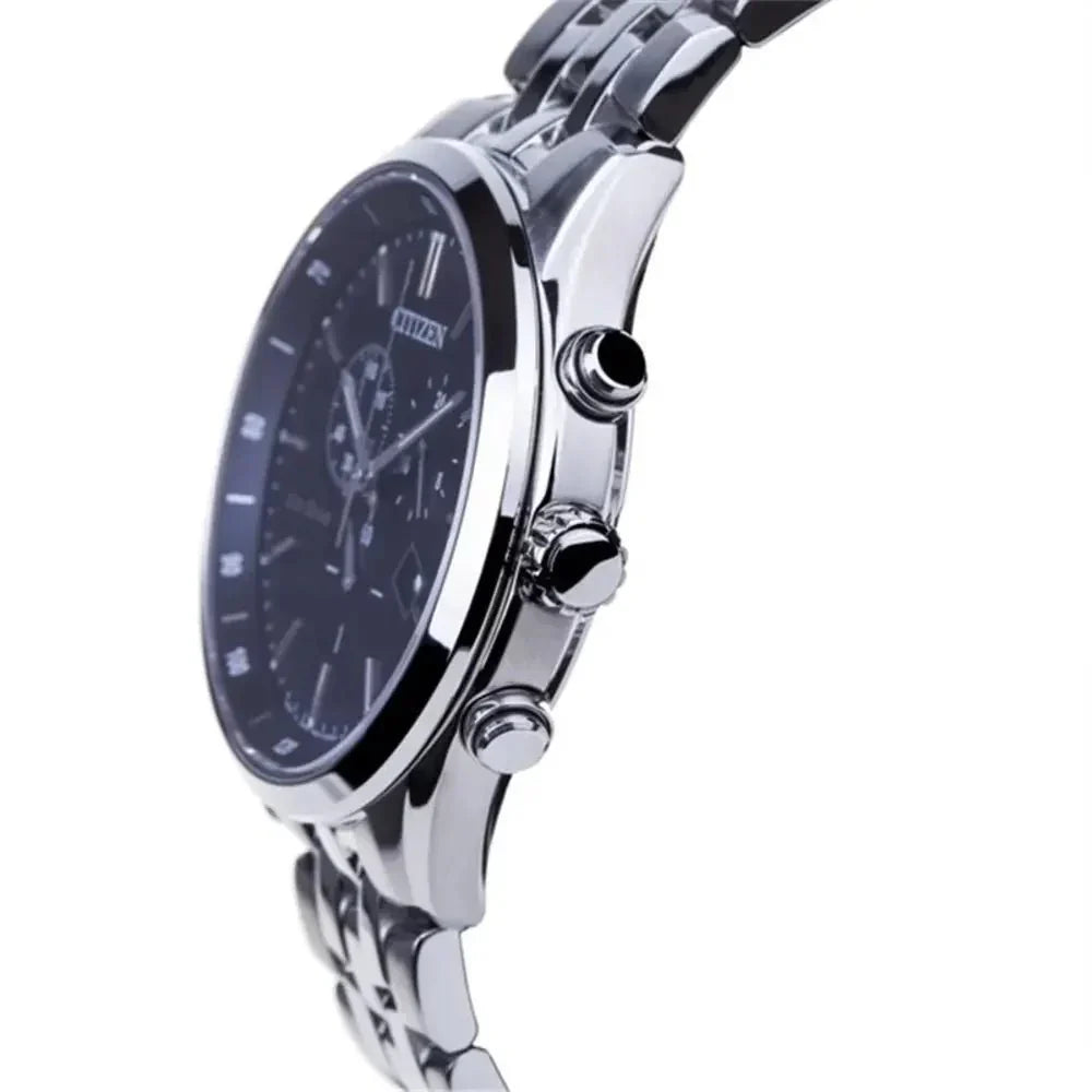  Shop Authentic Citizen Eco Drive Chronograph Blue Dial Silver Steel Strap Watch For Men - AT2140-55L - Luxxuri