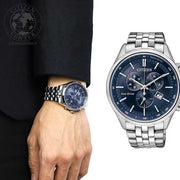  Shop Authentic Citizen Eco Drive Chronograph Blue Dial Silver Steel Strap Watch For Men - AT2140-55L - Luxxuri