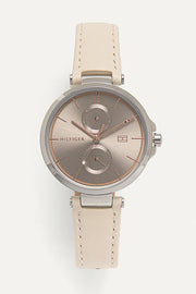  Shop Authentic Tommy Hilfiger Angela Silver Dial Cream Leather Strap Watch for Women - 1782123 - Luxxuri