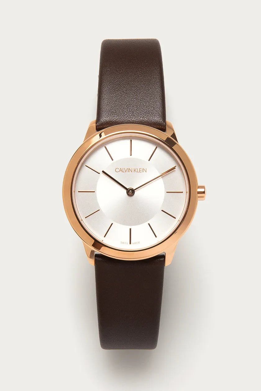  Shop Authentic Calvin Klein Minimal White Dial Brown Leather Strap Watch for Women - K3M226G6 - Luxxuri