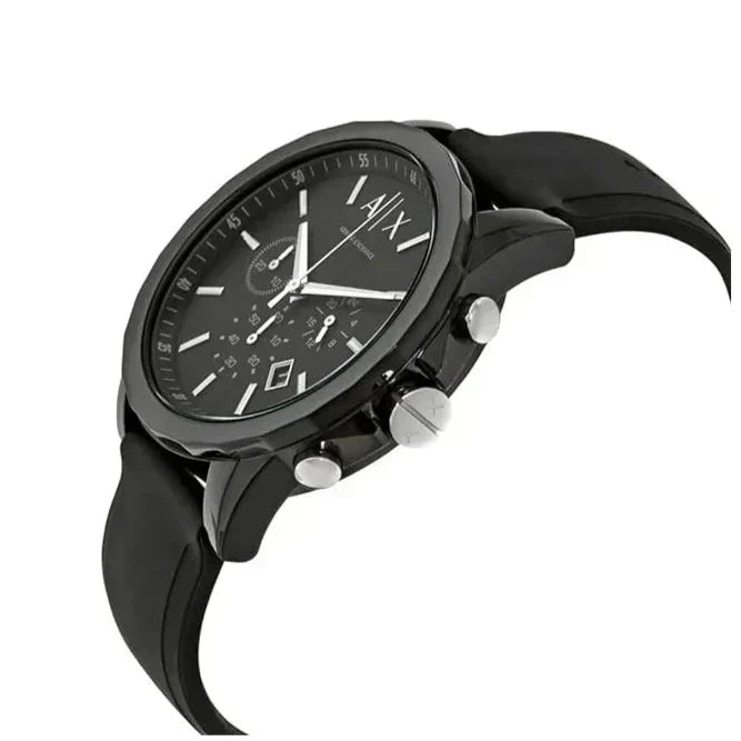  Shop Authentic Armani Exchange Outerbanks Chronograph Black Dial Black Silicone Strap Watch For Men - AX1326 - Luxxuri