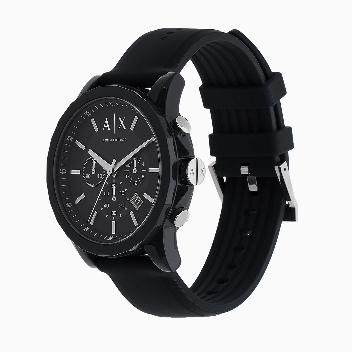  Shop Authentic Armani Exchange Outerbanks Chronograph Black Dial Black Silicone Strap Watch For Men - AX1326 - Luxxuri