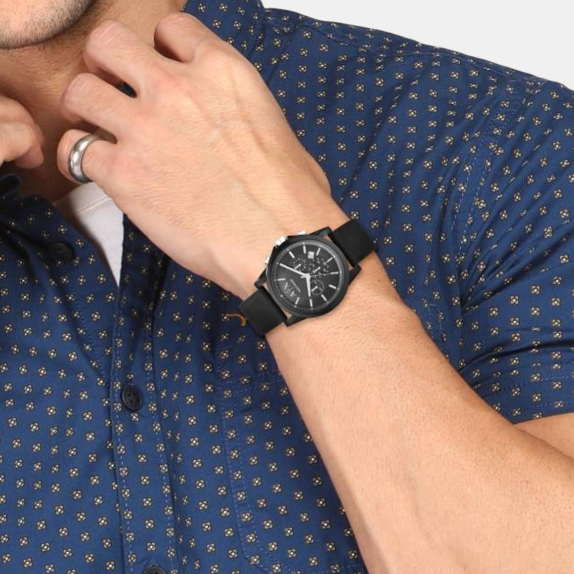  Shop Authentic Armani Exchange Outerbanks Chronograph Black Dial Black Silicone Strap Watch For Men - AX1326 - Luxxuri