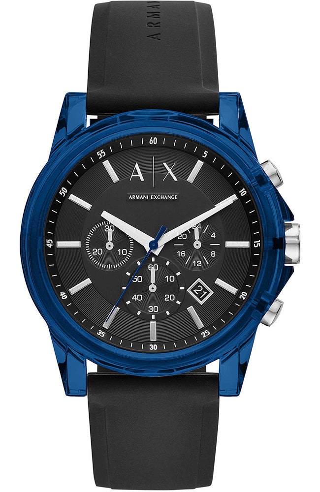  Shop Authentic Armani Exchange Outerbanks Chronograph Black Dial Black Silicone Strap Watch For Men - AX1339 - Luxxuri
