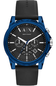  Shop Authentic Armani Exchange Outerbanks Chronograph Black Dial Black Silicone Strap Watch For Men - AX1339 - Luxxuri