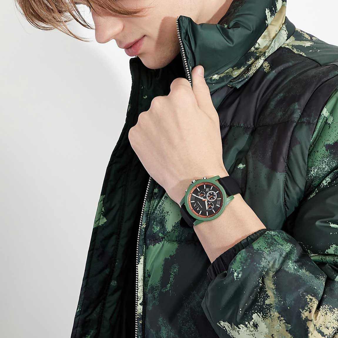  Shop Authentic Armani Exchange Outerbanks Chronograph Black Dial Black Silicone Strap Watch For Men - AX1348 - Luxxuri