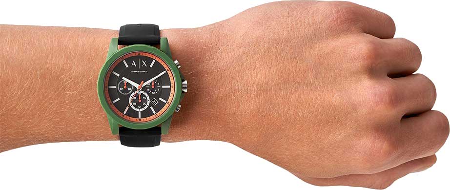  Shop Authentic Armani Exchange Outerbanks Chronograph Black Dial Black Silicone Strap Watch For Men - AX1348 - Luxxuri