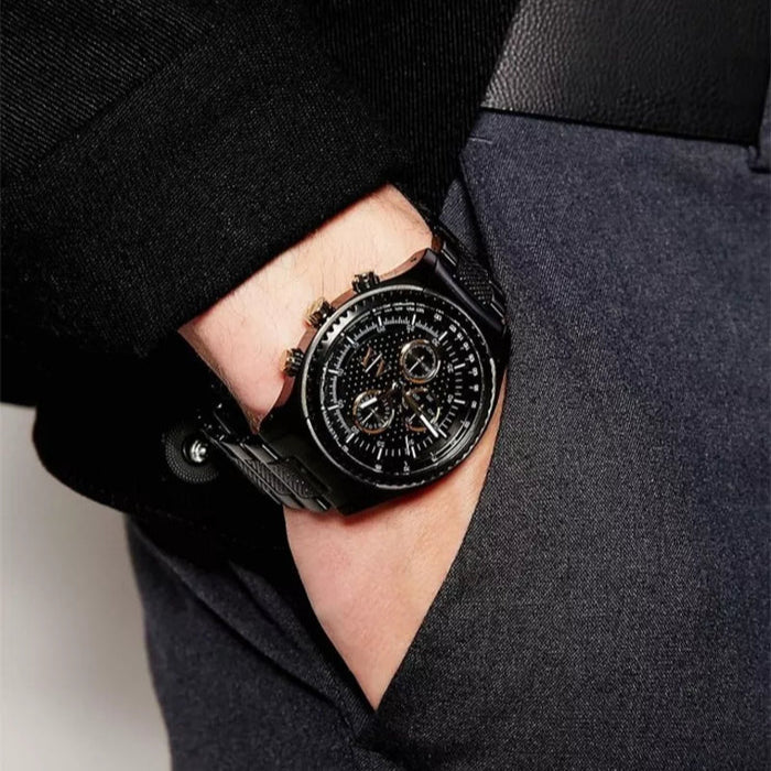  Shop Authentic Armani Exchange Chronograph Black Dial Black Steel Strap Watch For Men - AX1604 - Luxxuri