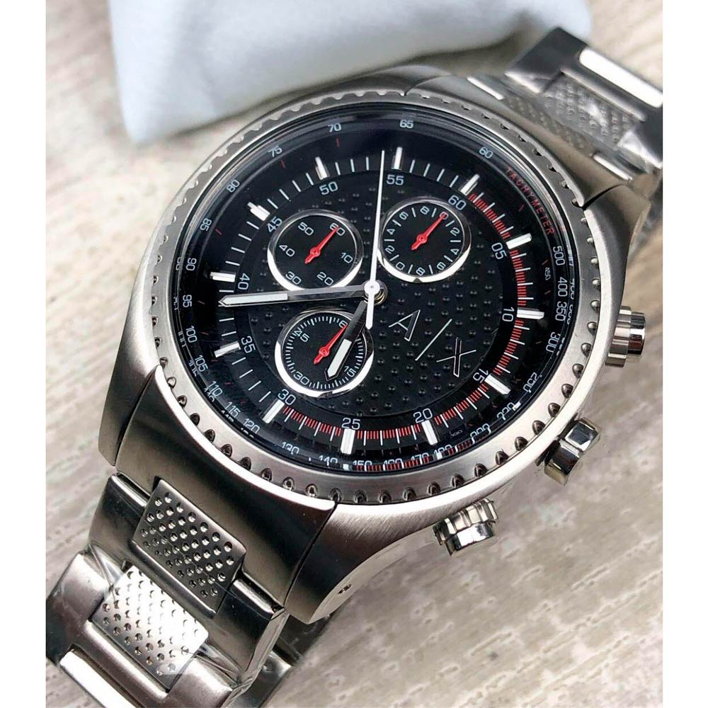  Shop Authentic Armani Exchange The Driver Chronograph Black Dial Silver Steel Strap Watch For Men - AX1612 - Luxxuri