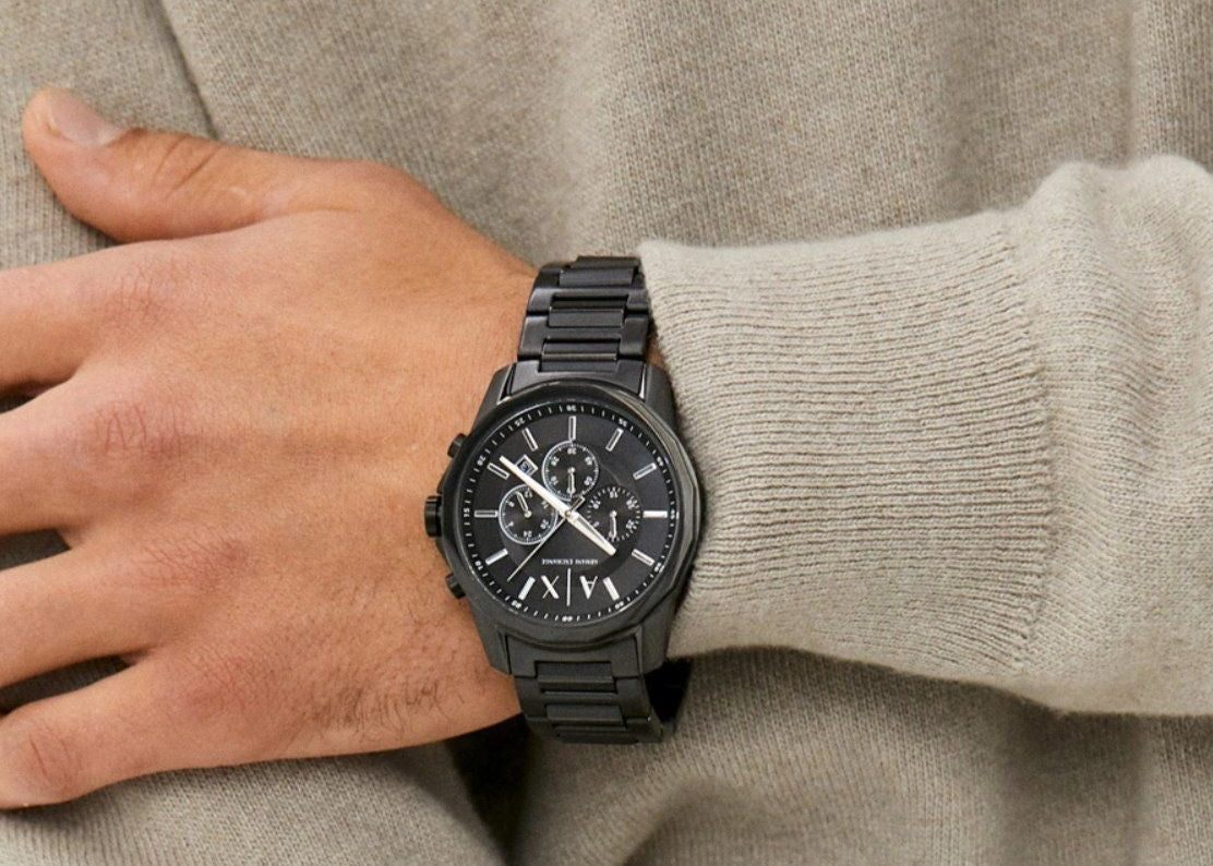  Shop Authentic Armani Exchange Banks Chronograph Black Dial Black Steel Strap Watch For Men - AX1722 - Luxxuri