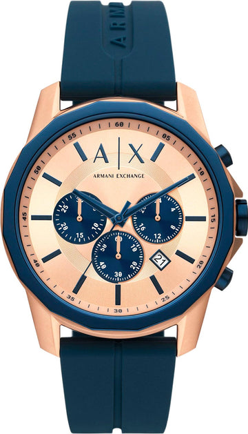  Shop Authentic Armani Exchange Hampton Chronograph Rose Gold Dial Blue Silicone Strap Watch For Men - AX1730 - Luxxuri