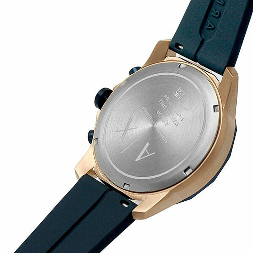  Shop Authentic Armani Exchange Hampton Chronograph Rose Gold Dial Blue Silicone Strap Watch For Men - AX1730 - Luxxuri