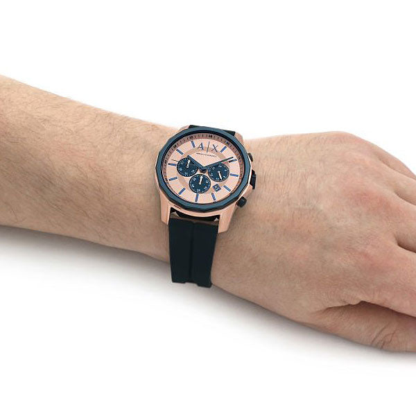  Shop Authentic Armani Exchange Hampton Chronograph Rose Gold Dial Blue Silicone Strap Watch For Men - AX1730 - Luxxuri