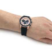  Shop Authentic Armani Exchange Hampton Chronograph Rose Gold Dial Blue Silicone Strap Watch For Men - AX1730 - Luxxuri