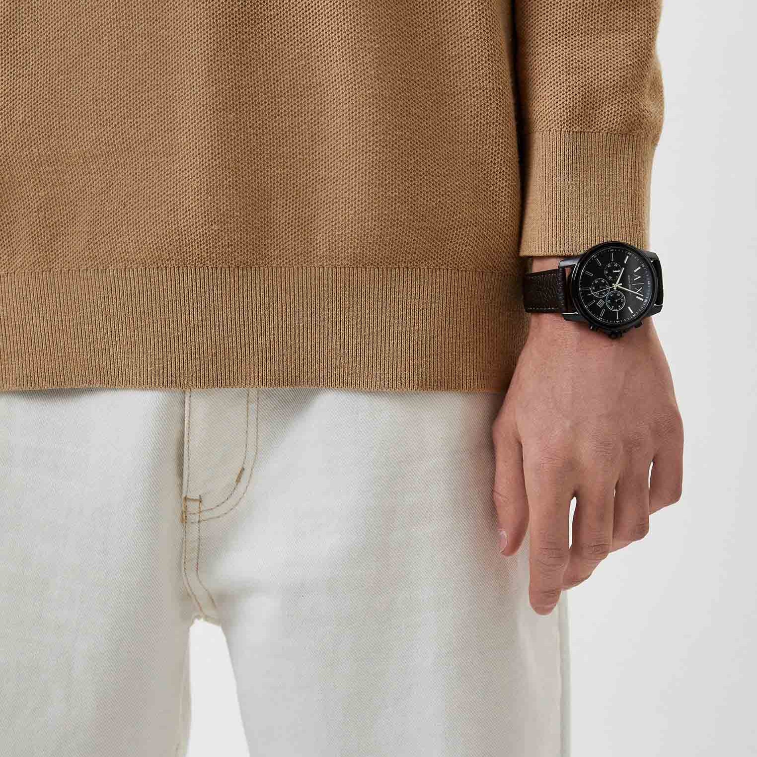  Shop Authentic Armani Exchange Outerbanks Chronograph Black Dial Brown Leather Strap Watch For Men - AX1732 - Luxxuri