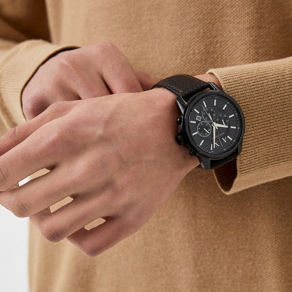 Shop Authentic Armani Exchange Outerbanks Chronograph Black Dial Brown Leather Strap Watch For Men - AX1732 - Luxxuri