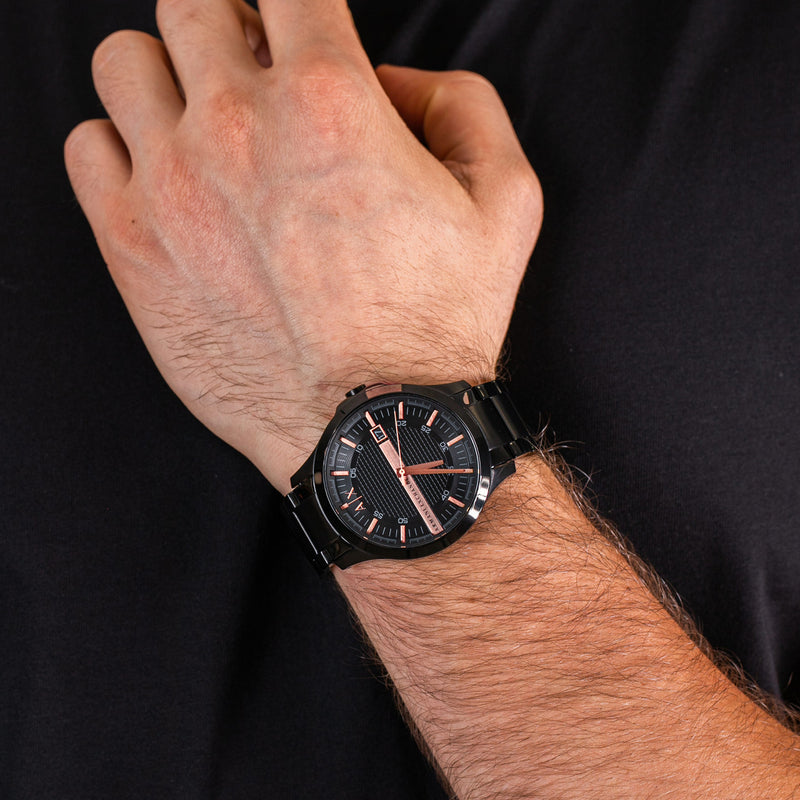  Shop Authentic Armani Exchange Hampton Chronograph Black Dial Black Steel Strap Watch For Men - AX2150 - Luxxuri