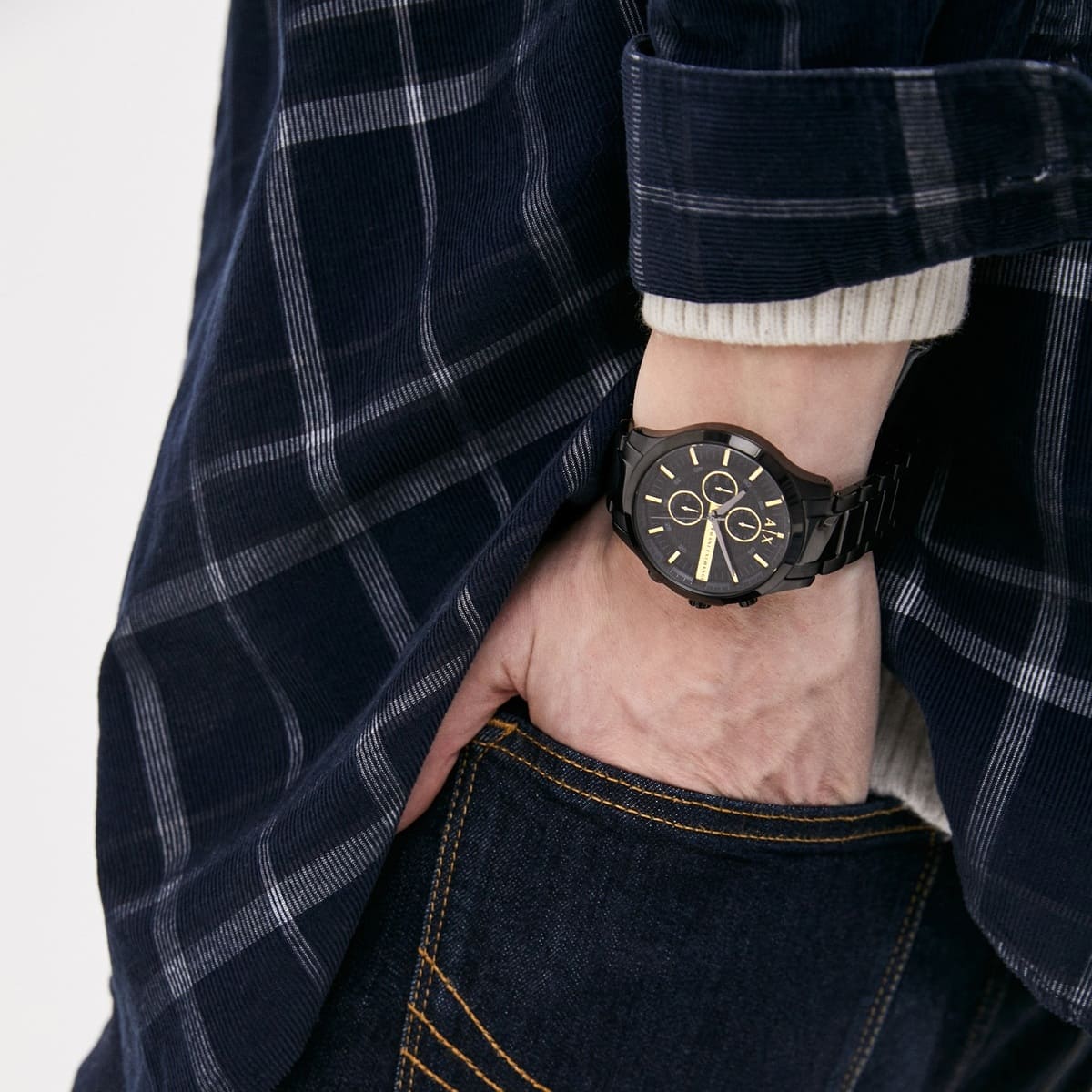  Shop Authentic Armani Exchange Hampton Chronograph Black Dial Black Steel Strap Watch For Men - AX2164 - Luxxuri