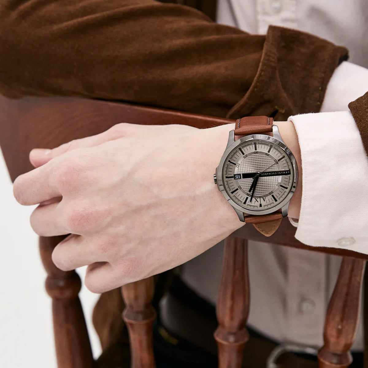  Shop Authentic Armani Exchange Whitman Silver Dial Brown Leather Strap Watch For Men - AX2100 - Luxxuri