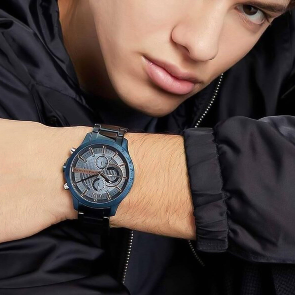  Shop Authentic Armani Exchange Hampton Chronograph Blue Dial Blue Steel Strap Watch For Men - AX2430 - Luxxuri