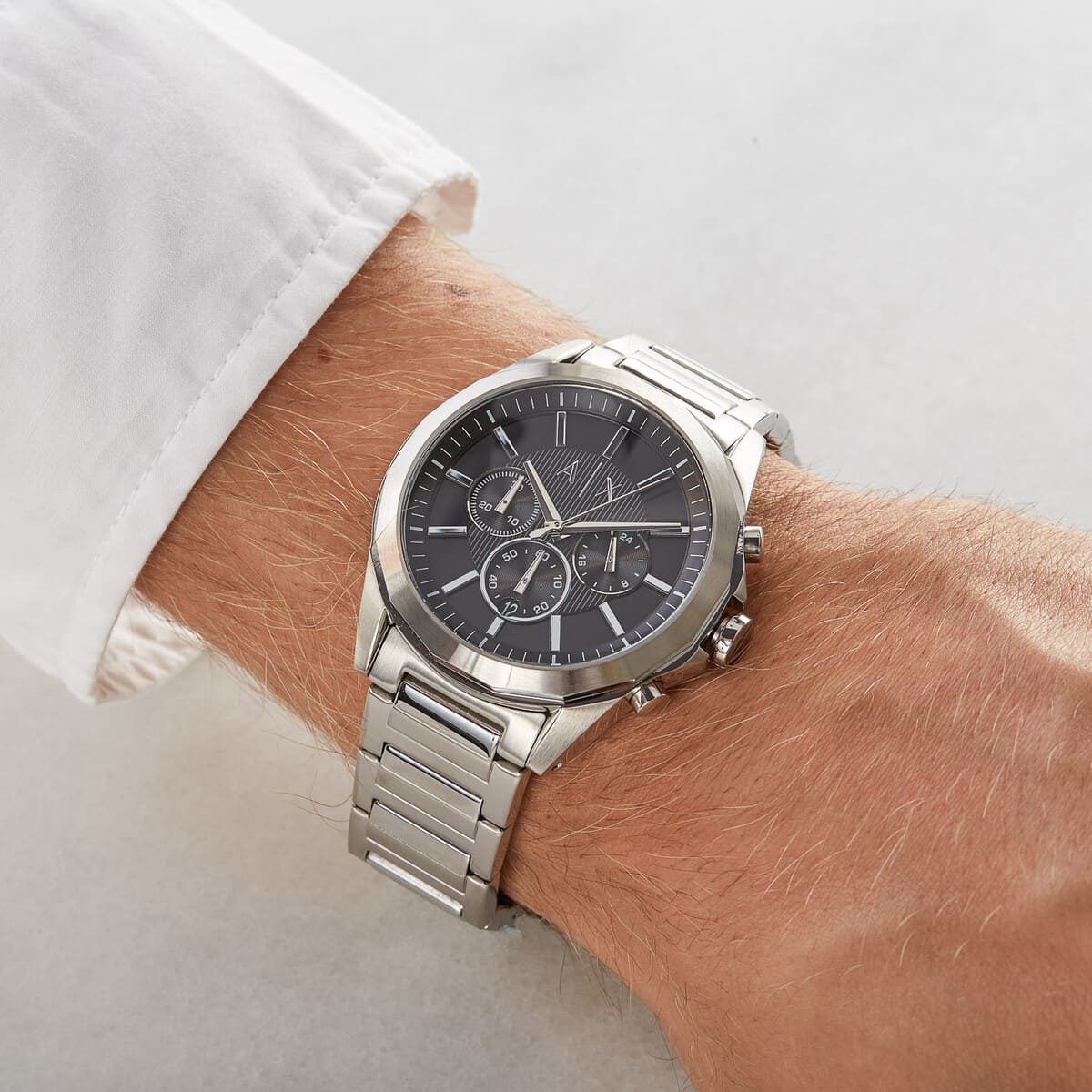  Shop Authentic Armani Exchange Drexler Chronograph Grey Dial Grey Steel Strap Watch For Men - AX2603 - Luxxuri