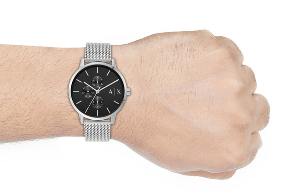  Shop Authentic Armani Exchange Cayde Chronograph Black Dial Silver Mesh Strap Watch For Men - AX2714 - Luxxuri