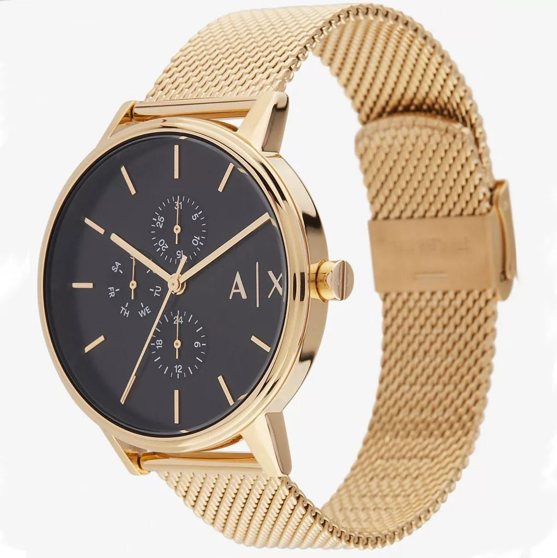 Shop Authentic Armani Exchange Cayde Chronograph Black Dial Gold Mesh Strap Watch For Men - AX2715 - Luxxuri