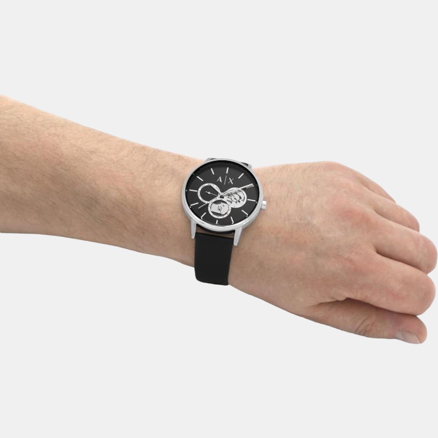  Shop Authentic Armani Exchange Cayde Chronograph Black Dial Black Leather Strap Watch for Men - AX2745 - Luxxuri