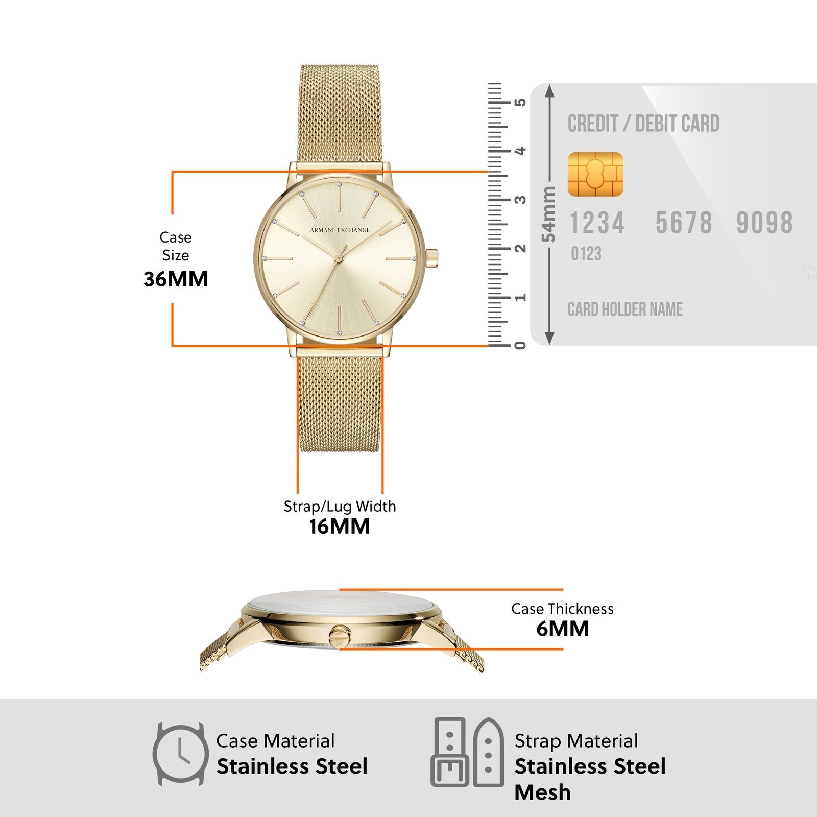  Shop Authentic Armani Exchange Lola Analog Gold Dial Gold Mesh Strap Watch For Women - AX5536 - Luxxuri