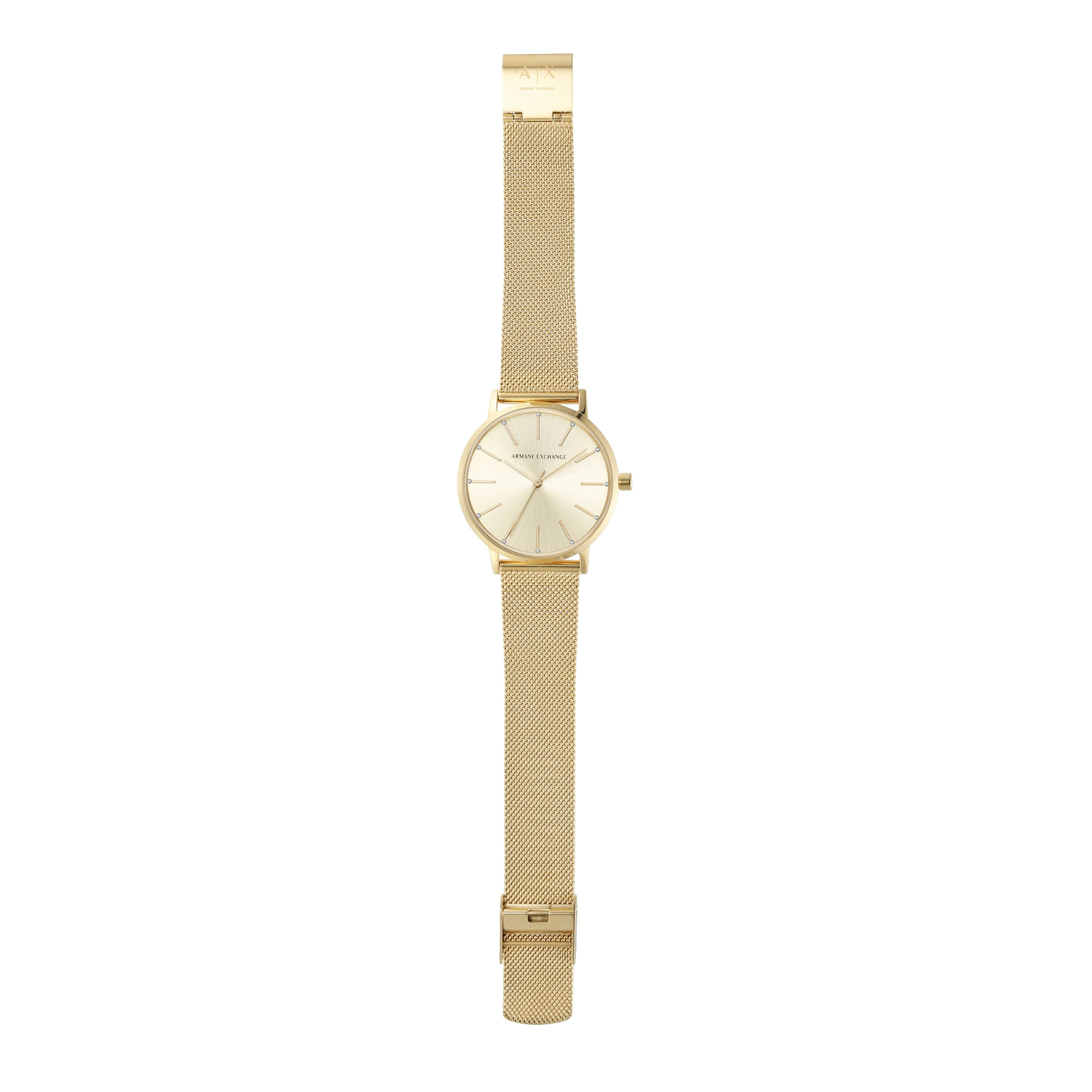  Shop Authentic Armani Exchange Lola Analog Gold Dial Gold Mesh Strap Watch For Women - AX5536 - Luxxuri