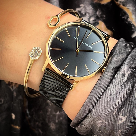  Shop Authentic Armani Exchange Lola Three Hand Black Dial Black Mesh Strap Watch For Women - AX5548 - Luxxuri