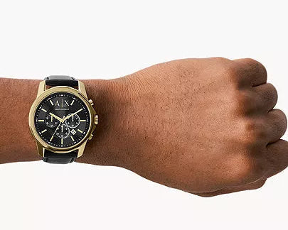  Shop Authentic Armani Exchange Outerbanks Chronograph Black Dial Black Leather Strap Watch For Men - AX7133 - Luxxuri