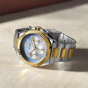  Shop Authentic Guess Equity Analog Blue Dial Two Tone Steel Strap Watch For Men - GW0703G3 - Luxxuri