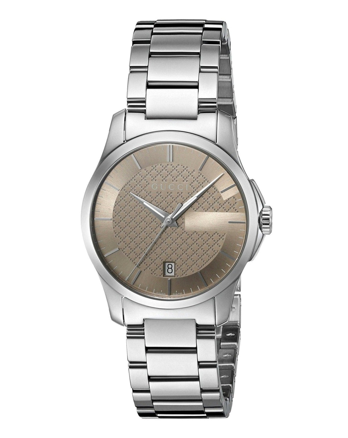  Shop Authentic Gucci G Timeless Brown Dial Silver Steel Strap Watch For Women - YA126526 - Luxxuri