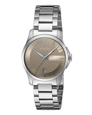  Shop Authentic Gucci G Timeless Brown Dial Silver Steel Strap Watch For Women - YA126526 - Luxxuri