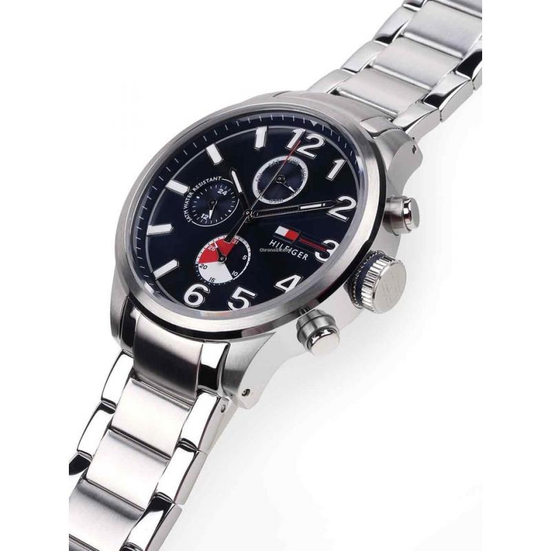  Shop Authentic Tommy Hilfiger Jackson Chronograph Blue Dial Silver Steel Strap Watch for Men - 1791242 - Luxxuri