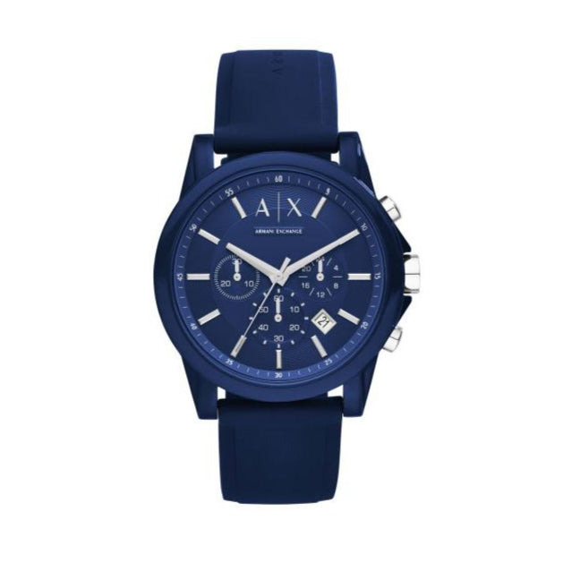  Shop Authentic Armani Exchange Outerbanks Chronograph Blue Dial Blue Silicone Strap Watch For Men - AX1327 - Luxxuri