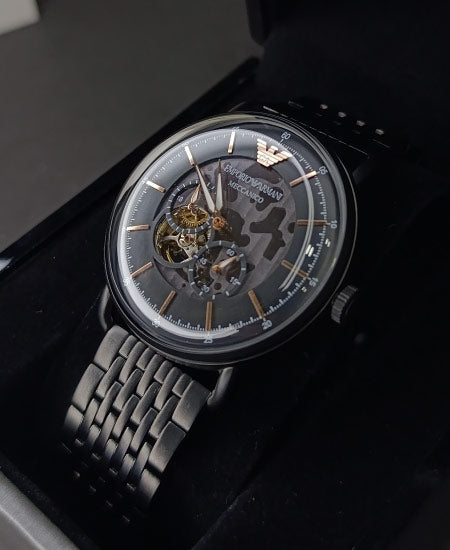  Shop Authentic Emporio Armani Automatic Multifunction Black Dial Black Mesh Bracelet Watch For Men - AR60025 - Luxxuri