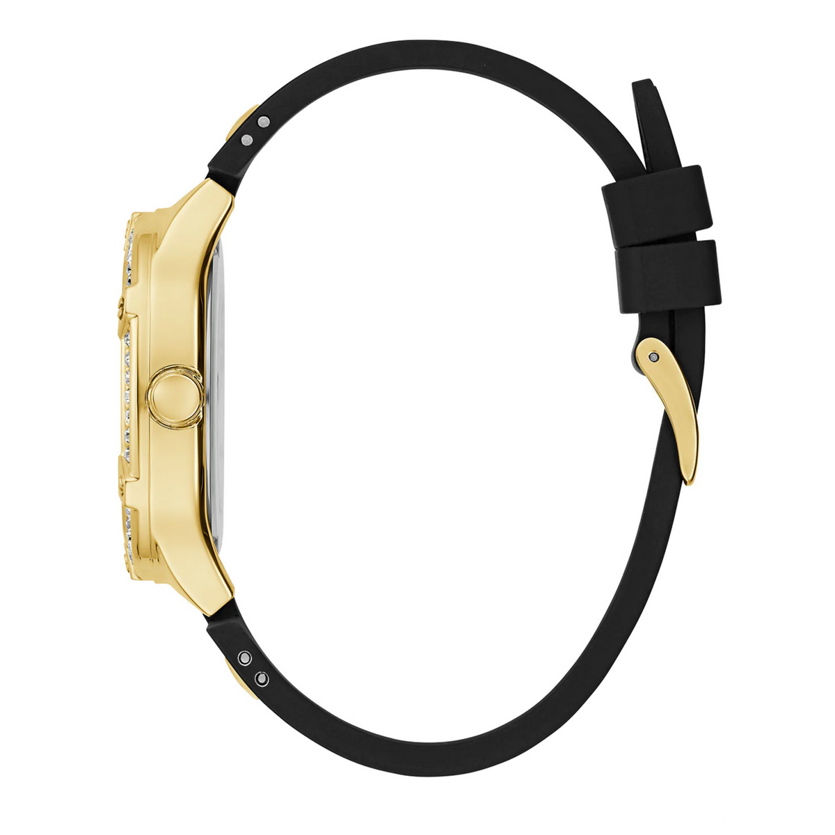 Shop Authentic Guess Duchess Crystals Gold Dial Black Silicon Strap Watch For Women - GW0619L2 - Luxxuri