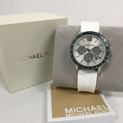  Shop Authentic Michael Kors Berkley Chronograph Silver Dial White Rubber Strap Watch For Women  - MKO1040 - Luxxuri