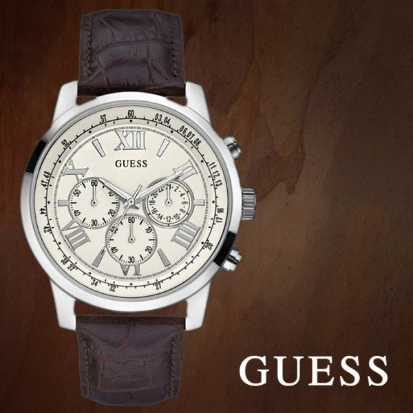  Shop Authentic Guess Horizon Chronograph White Dial Brown Leather Strap Watch For Men - W0380G2 - Luxxuri