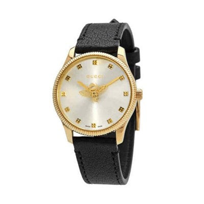  Shop Authentic Gucci G Timeless Quartz Silver Dial Black Leather Strap Watch For Women - YA1265023 - Luxxuri