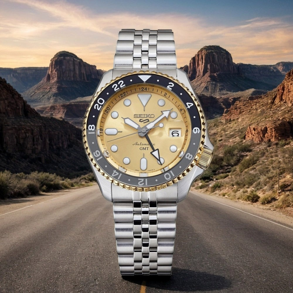  Shop Authentic Seiko 5 Sports GMT Automatic 70th Anniversary Taiwan Limited Edition Gold Dial Silver Steel Strap Watch For Men - SSK044K1 - Luxxuri