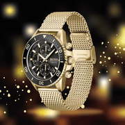 Shop Authentic Hugo Boss Admiral Chronograph Black Dial Gold Mesh Bracelet Watch for Men - 1513906 - Luxxuri