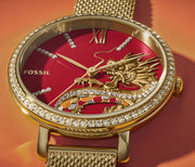  Shop Authentic Fossil Jacqueline Dragonsteel Limited Edition Red Dial Gold Mesh Strap Watch for Women - ES5316 - Luxxuri