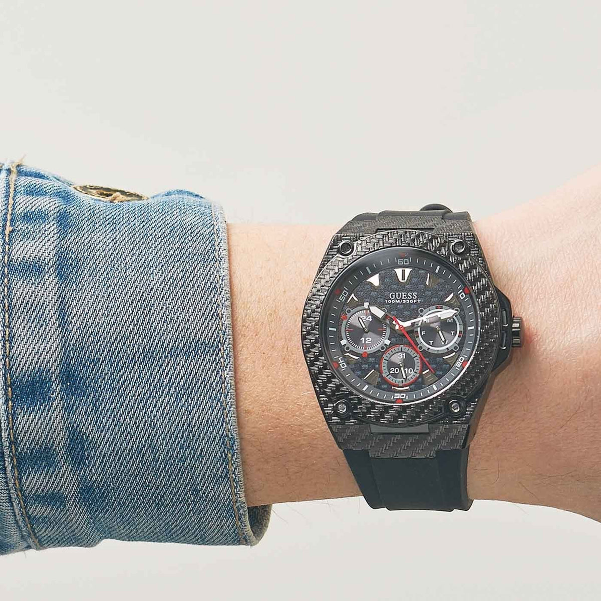  Shop Authentic Guess Legacy Black Dial Black Rubber Strap Watch For Men - W1048G2 - Luxxuri