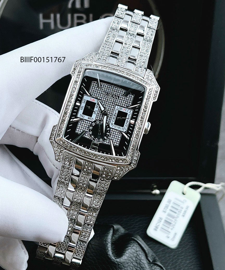  Shop Authentic Bulova Crystal Collection Black Dial Silver Steel Strap Watch for Men - 98C108 - Luxxuri