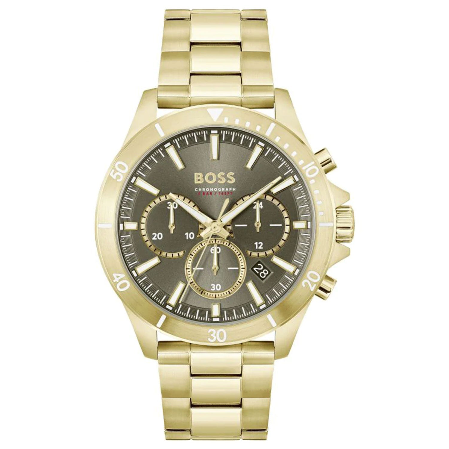  Shop Authentic Hugo Boss Troper Chronograph Green Dial Gold Steel Strap Watch For Men - 1514059 - Luxxuri