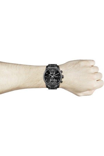  Shop Authentic Hugo Boss Skymaster Chronograph Black Dial Black Steel Strap Watch for Men - 1513785 - Luxxuri